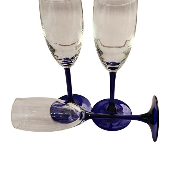 3 Luminarc Neptune Champagne Flutes 8.5" Cristal d'Arques Cobalt France - Picture 5 of 8